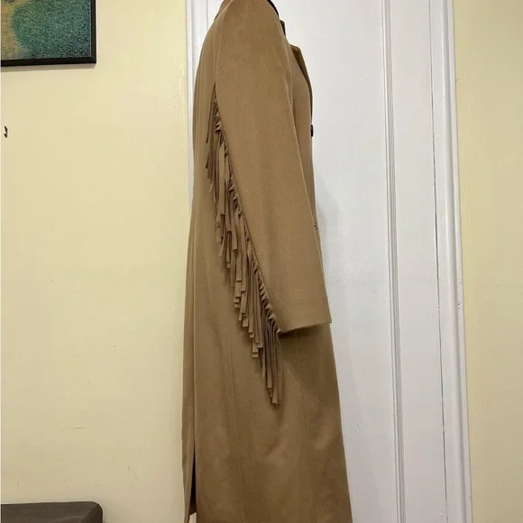 Hugo Boss Long-Line Coat in Virgin Wool with Fringe Detailing